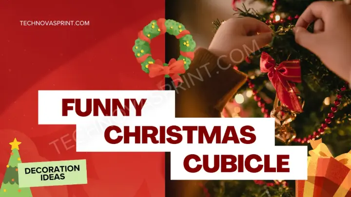 Creative office cubicle decorated with humorous Christmas theme