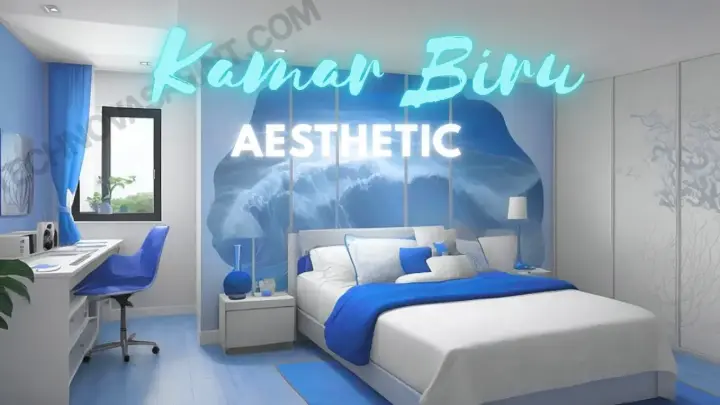 Aesthetic blue bedroom with minimalist decor