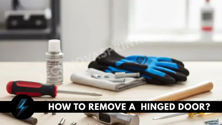 Removing a hinged door using a screwdriver to pull out hinge pins