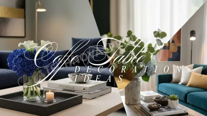 Stylish coffee table decor with books, candles, and plants