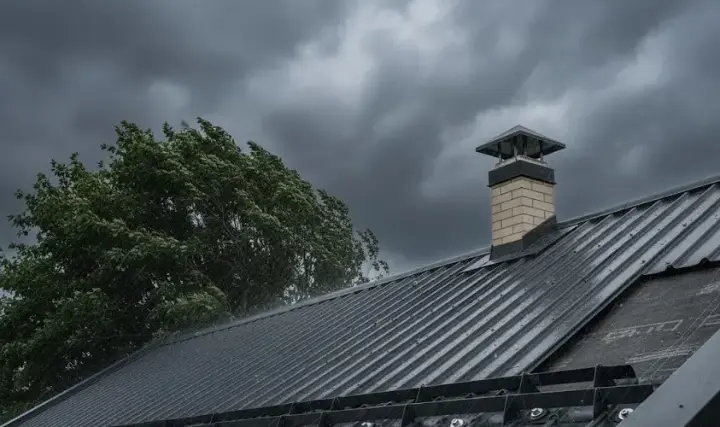 Resilient metal roof installed with stainless steel fasteners and underlayment for extreme weather protection during storms