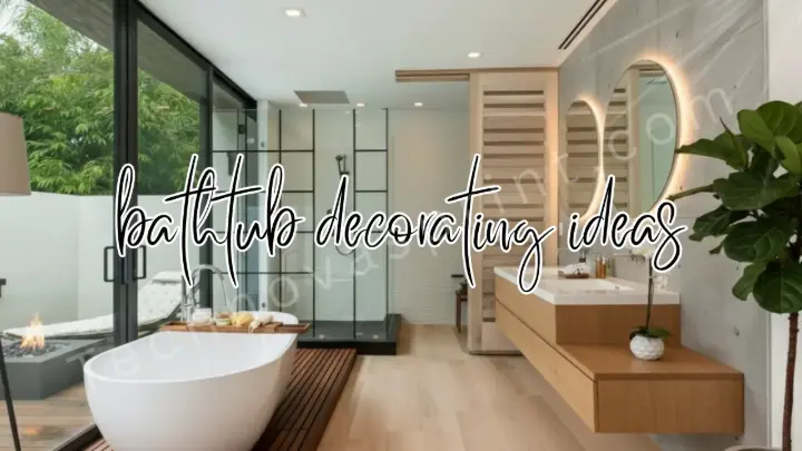 Luxury freestanding soaking tub in bright bathroom with subway tile and chrome fixtures