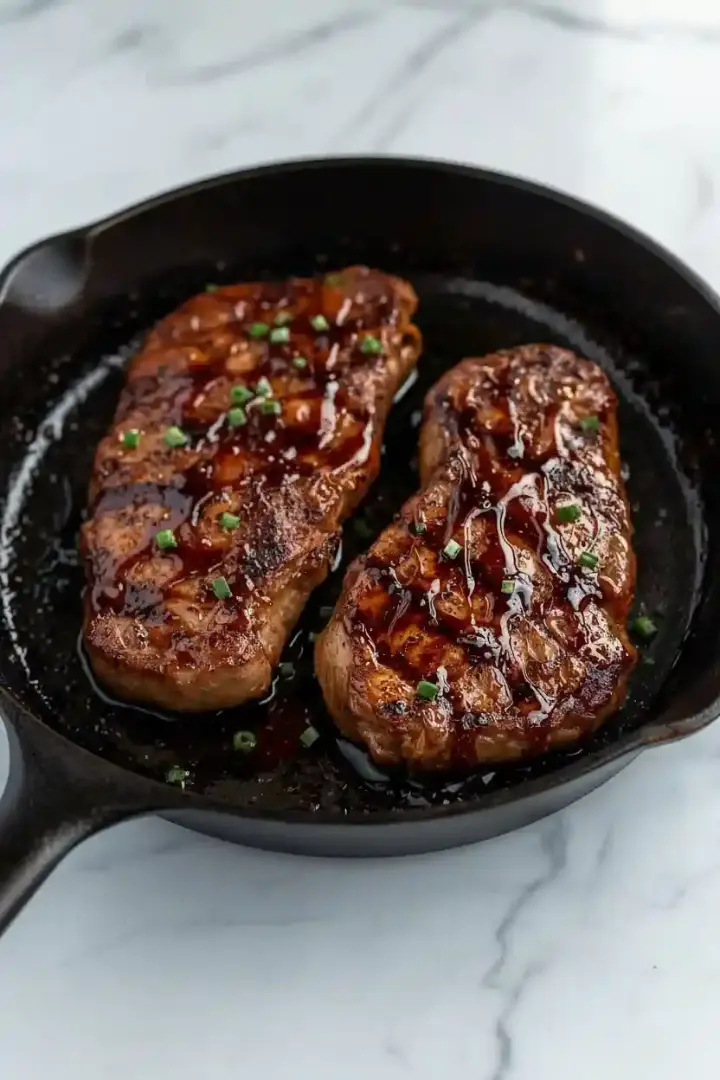 grilled steak glazed with teriyaki sauce sesame garnish