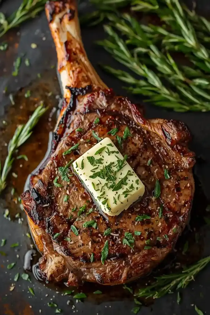 grilled t-bone steak with melted herb butter