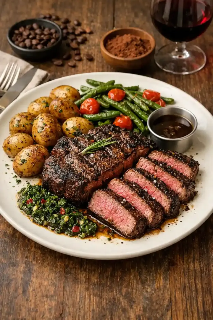 grilled steak with coffee and cocoa spice rub