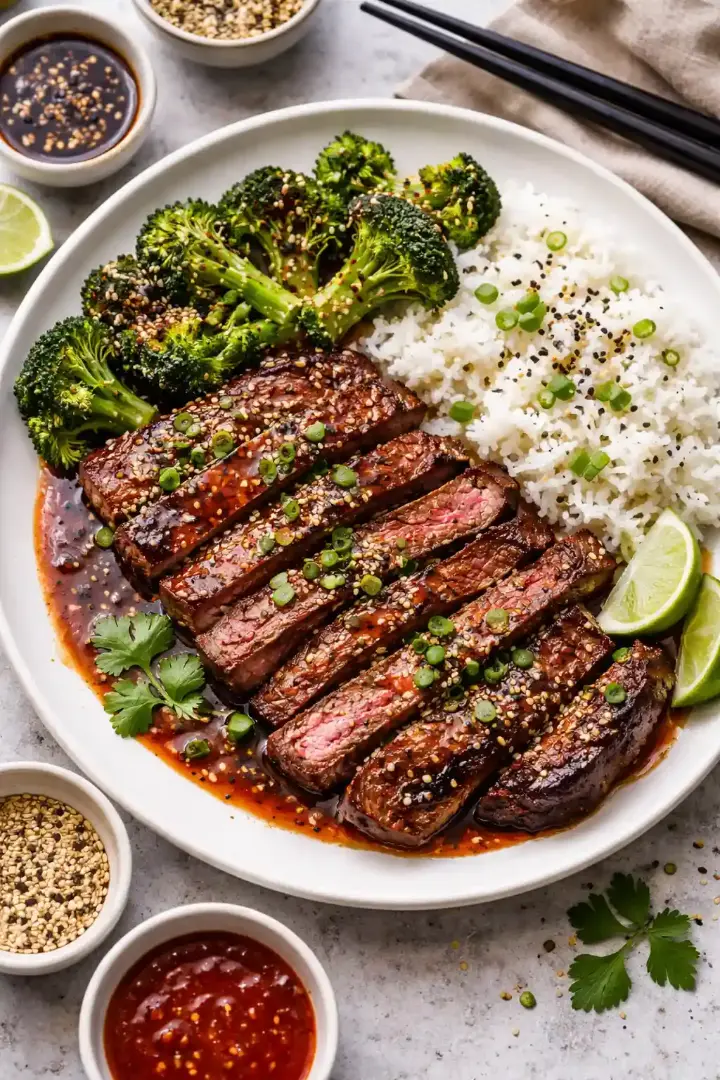 grilled steak with sesame seeds and asian marinade