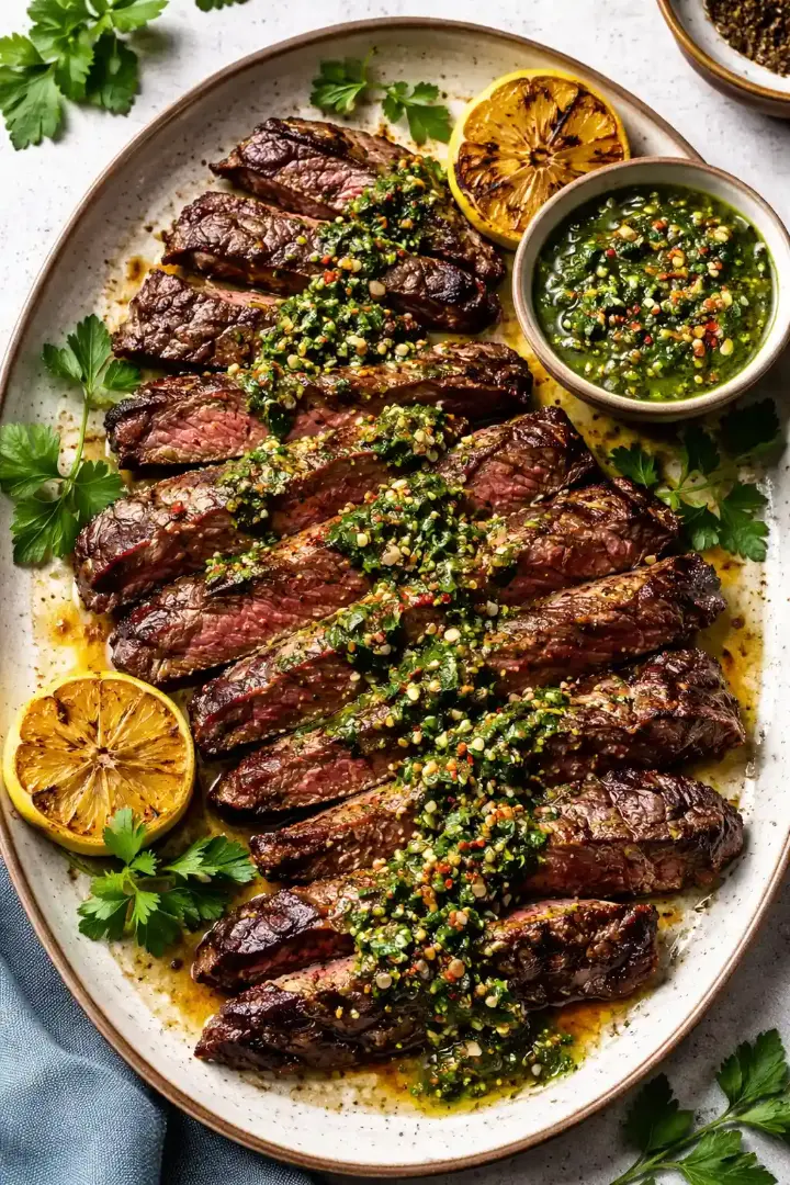grilled skirt steak with fresh chimichurri sauce